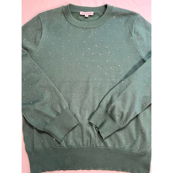 Nanette Lepore Green Sweater Sequins Crew Neck Size XL - Picture 3 of 8